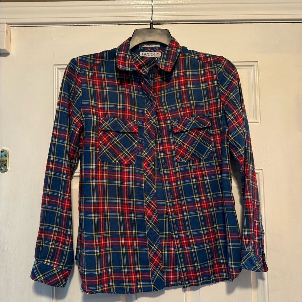 Women's Classic Plaid Button Down Shirt - Red and Blue